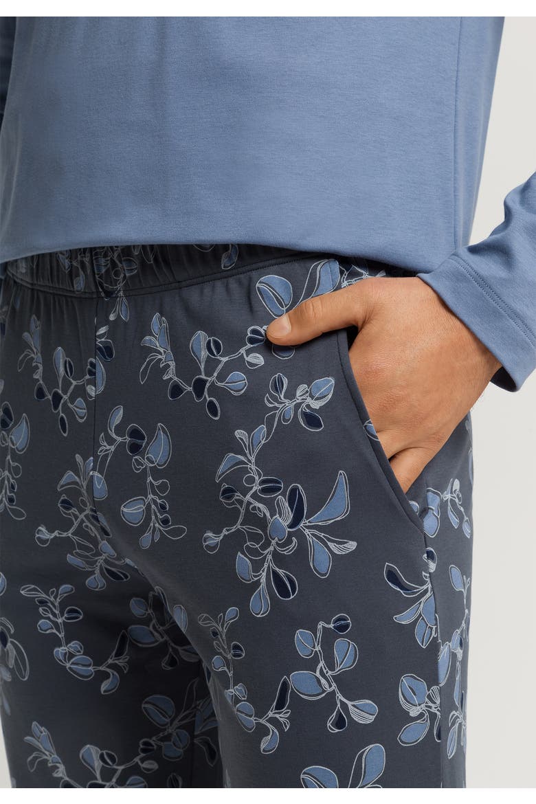 Night And Day Crew Neck Cotton Pajama Set, Alternate, color, Aqua Ink Leaves