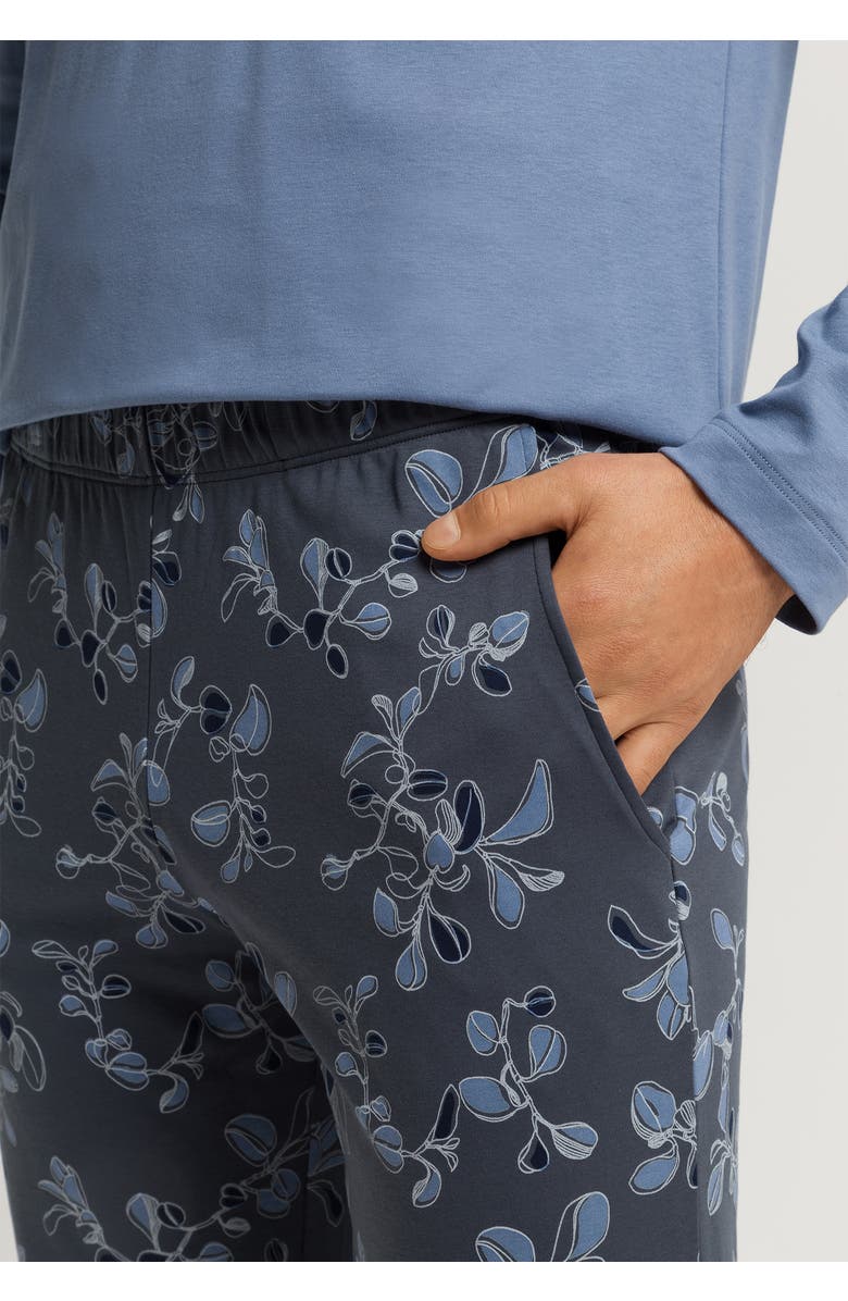 Hanro Night And Day Crew Neck Cotton Pajama Set, Alternate, color, Aqua Ink Leaves