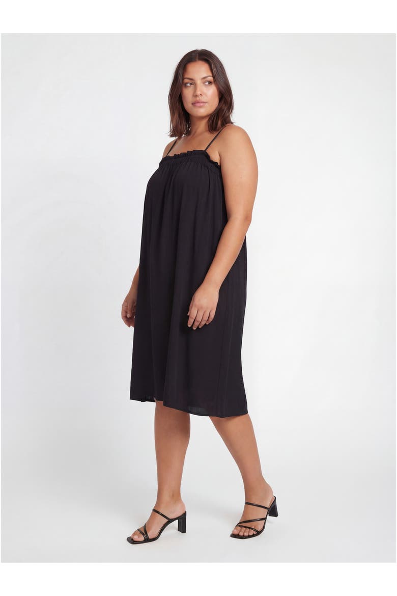 Curvy Essential Spaghetti Strap Smocked Pocket A-Line Maxi Dress, Alternate, color, Black