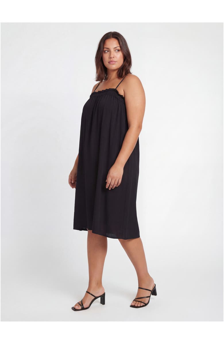 24seven Comfort Apparel Curvy Essential Spaghetti Strap Smocked Pocket A-Line Maxi Dress, Alternate, color, Black