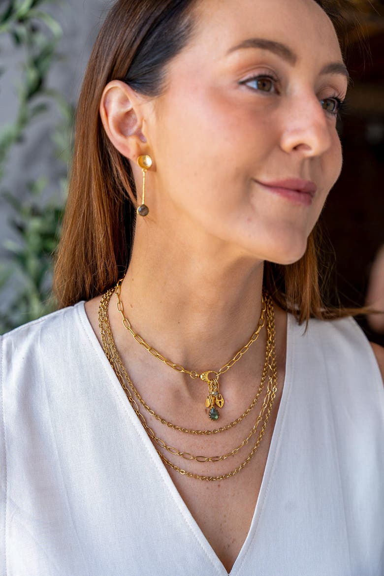 Labradorite Bar Earrings, Alternate, color, Gold