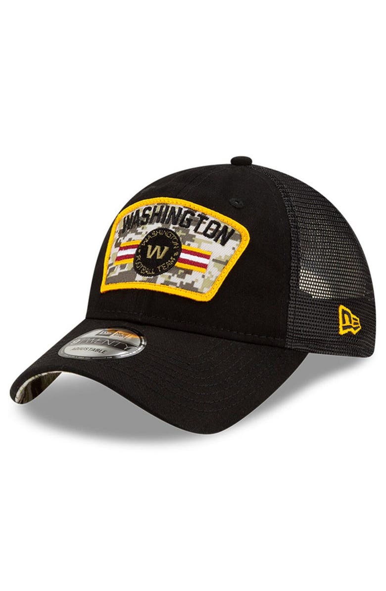 New Era Men's New Era Black Washington Football Team 2021 Salute To Service Trucker 9TWENTY Adjustable Hat, Alternate, color,