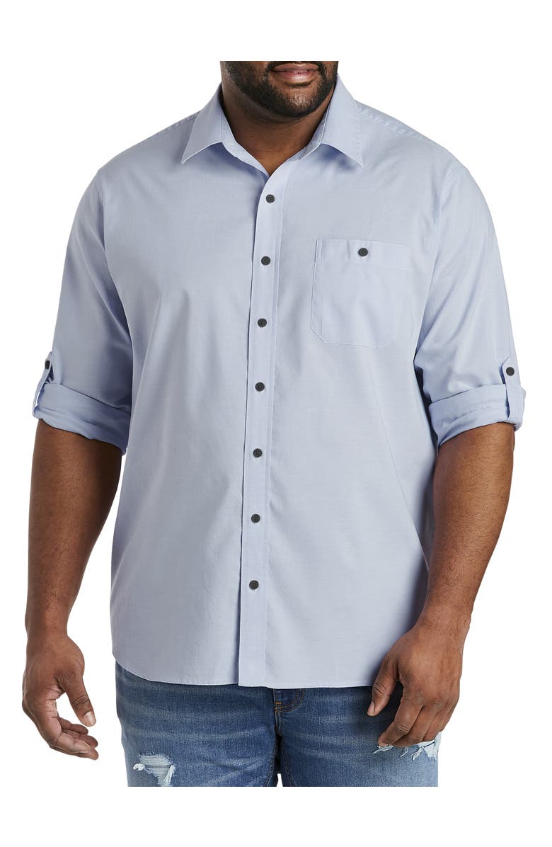 True Nation by DXL Big & Tall Washed Oxford Rolled-Sleeve Sport Shirt, Main, color, Tradewinds