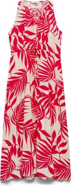 MANGO Palm Frond Sleeveless Midi Dress