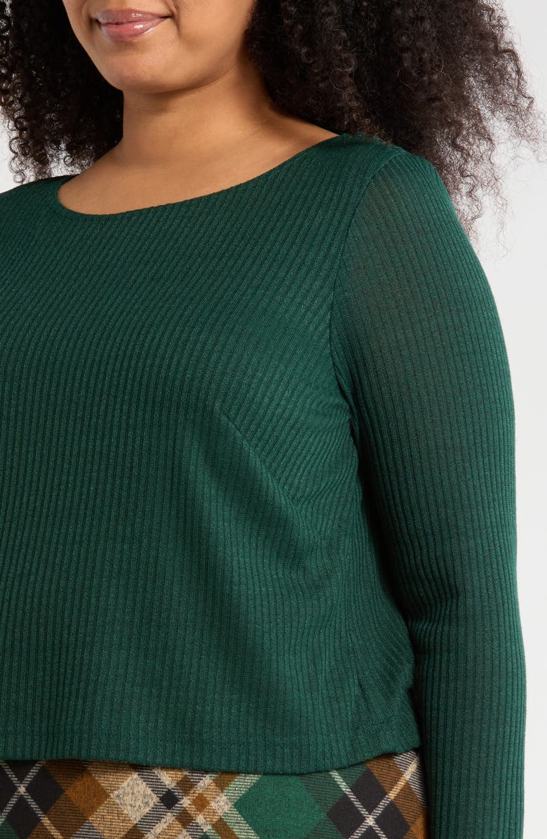 Connected Apparel Mixed Media Long Sleeve Midi Dress, Alternate, color, Hunter