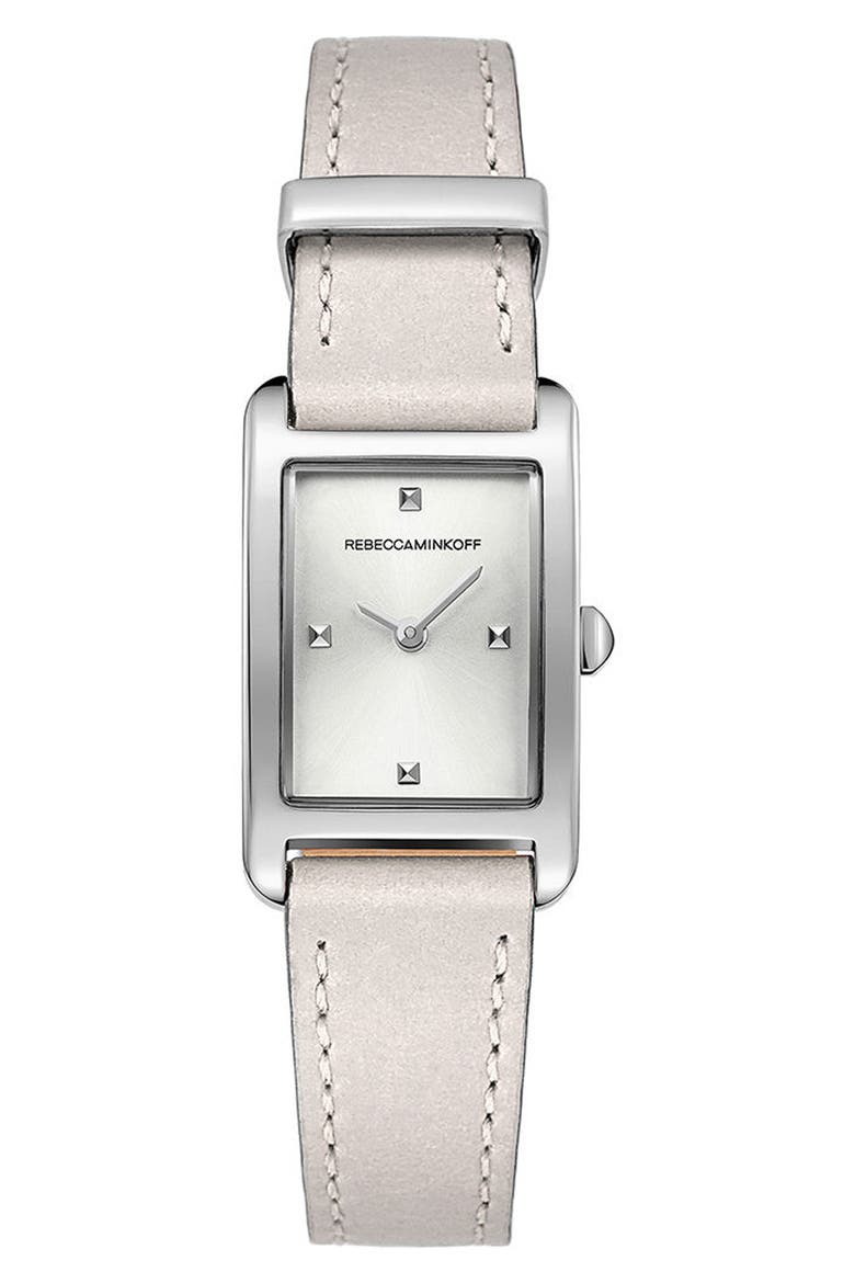 Moment Leather Strap Watch, 19mm x 30mm, Main, color, PUTTY/ WHITE/ SILVER