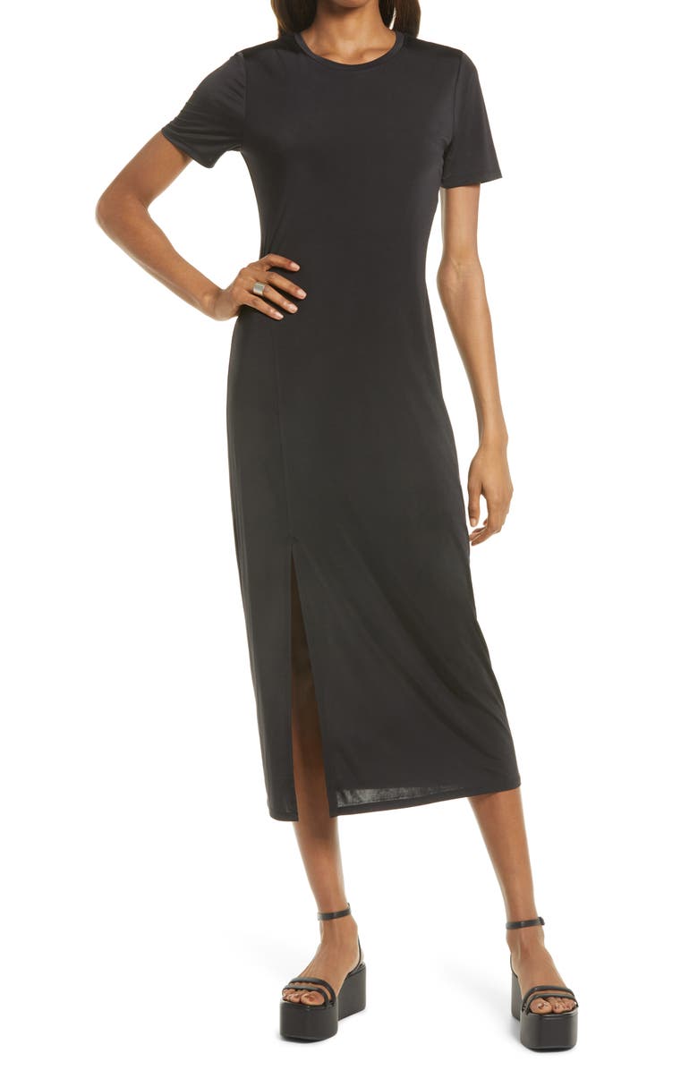 Charles Henry Front Slit Midi T-Shirt Dress, Main, color,