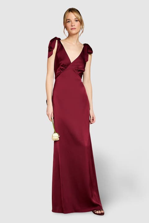 Satin Tie-Shoulder Maxi Dress