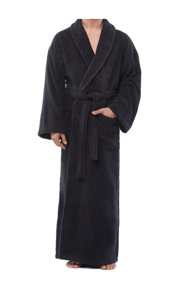 ARUS Mens Classic Shawl Collar Ankle Length Terry Bathrobe, Main, color, Black