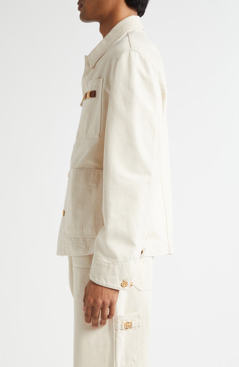 Versace Medusa Biggie Carpenter Denim Jacket, Alternate, color, Ecru