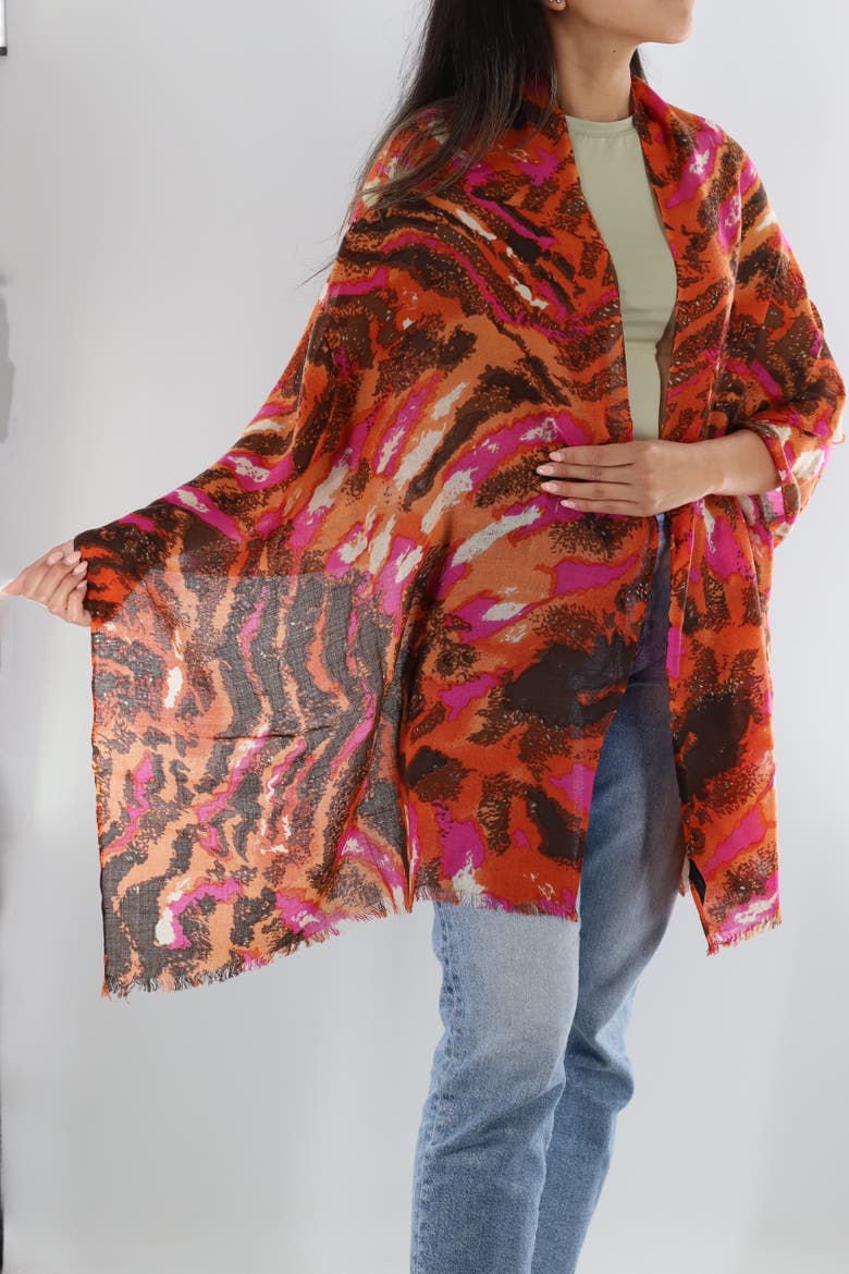 Abstract Print Scarf, Alternate, color, Orange