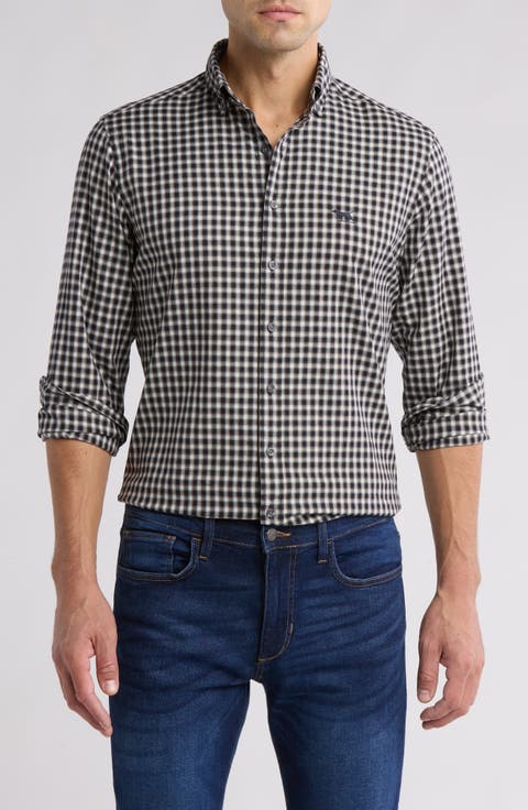 Signal Hill Grid Trim Fit Cotton Button-Up Shirt