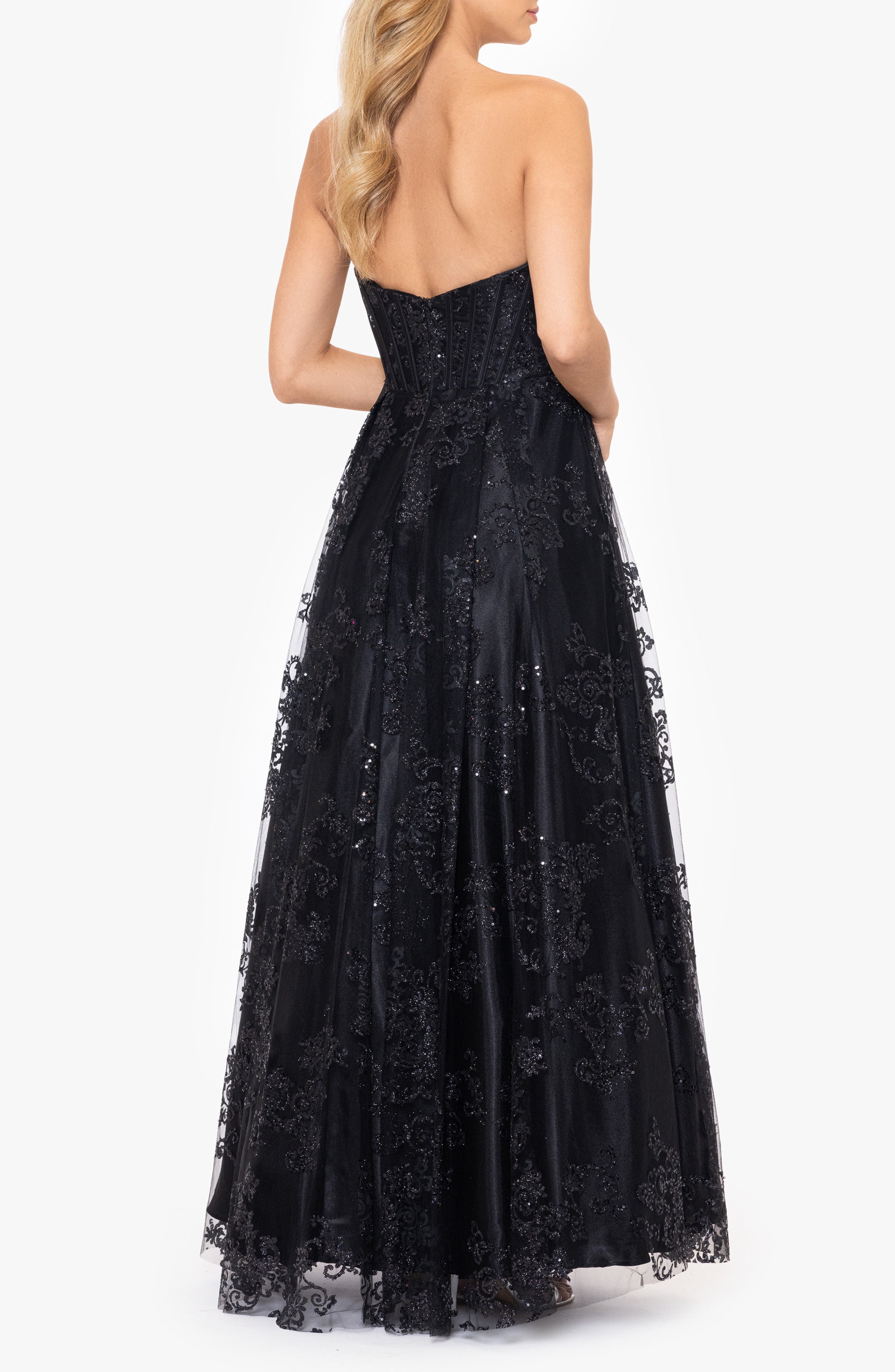 Glitter Mesh Corset Strapless A-Line Gown - image 2