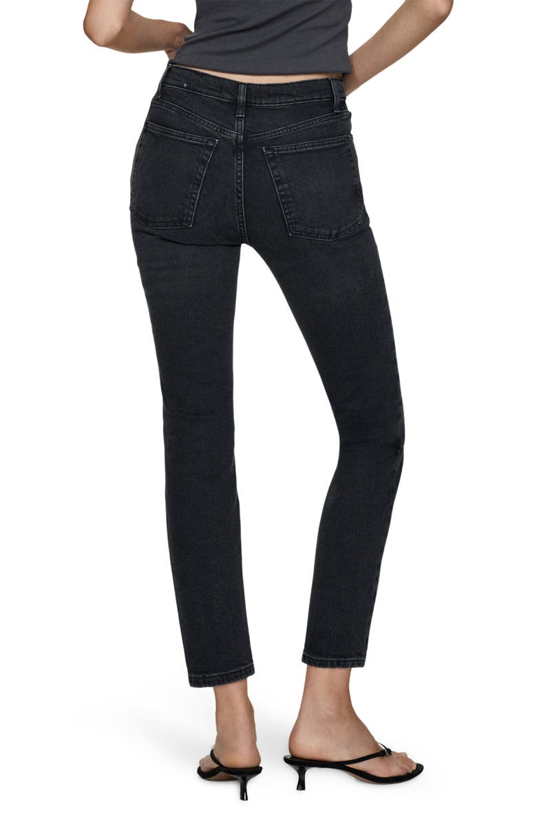 MANGO Claudia Waxed Crop Slim Fit Jeans, Alternate, color, Black Denim