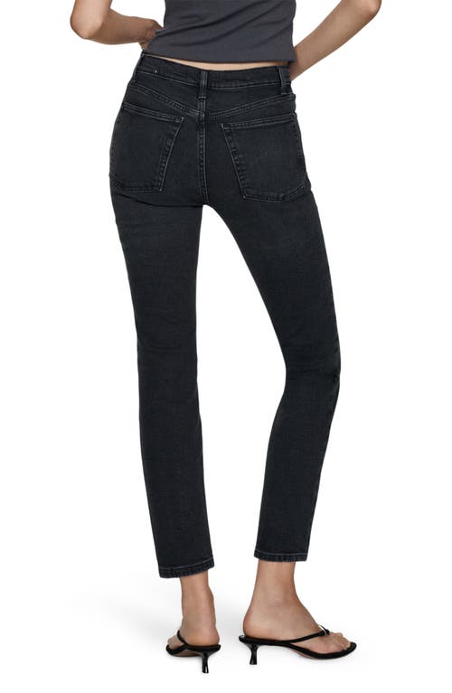 Mango Claudia Waxed Crop Slim Fit Jeans In Black