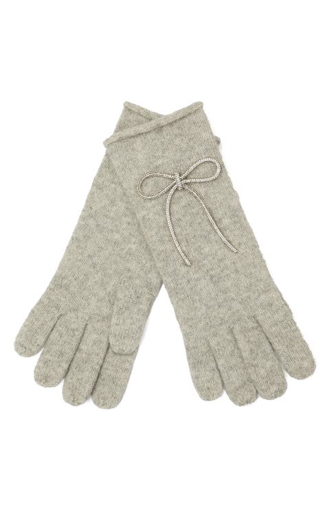 Embellished Bow Knit Gloves