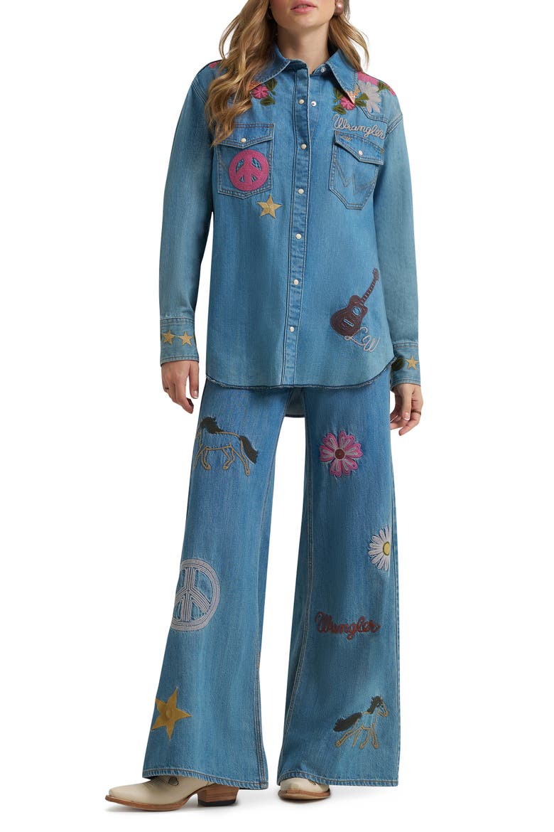 x Lainey Wilson Embroidered Denim Snap-Up Shirt, Alternate, color, DENIM