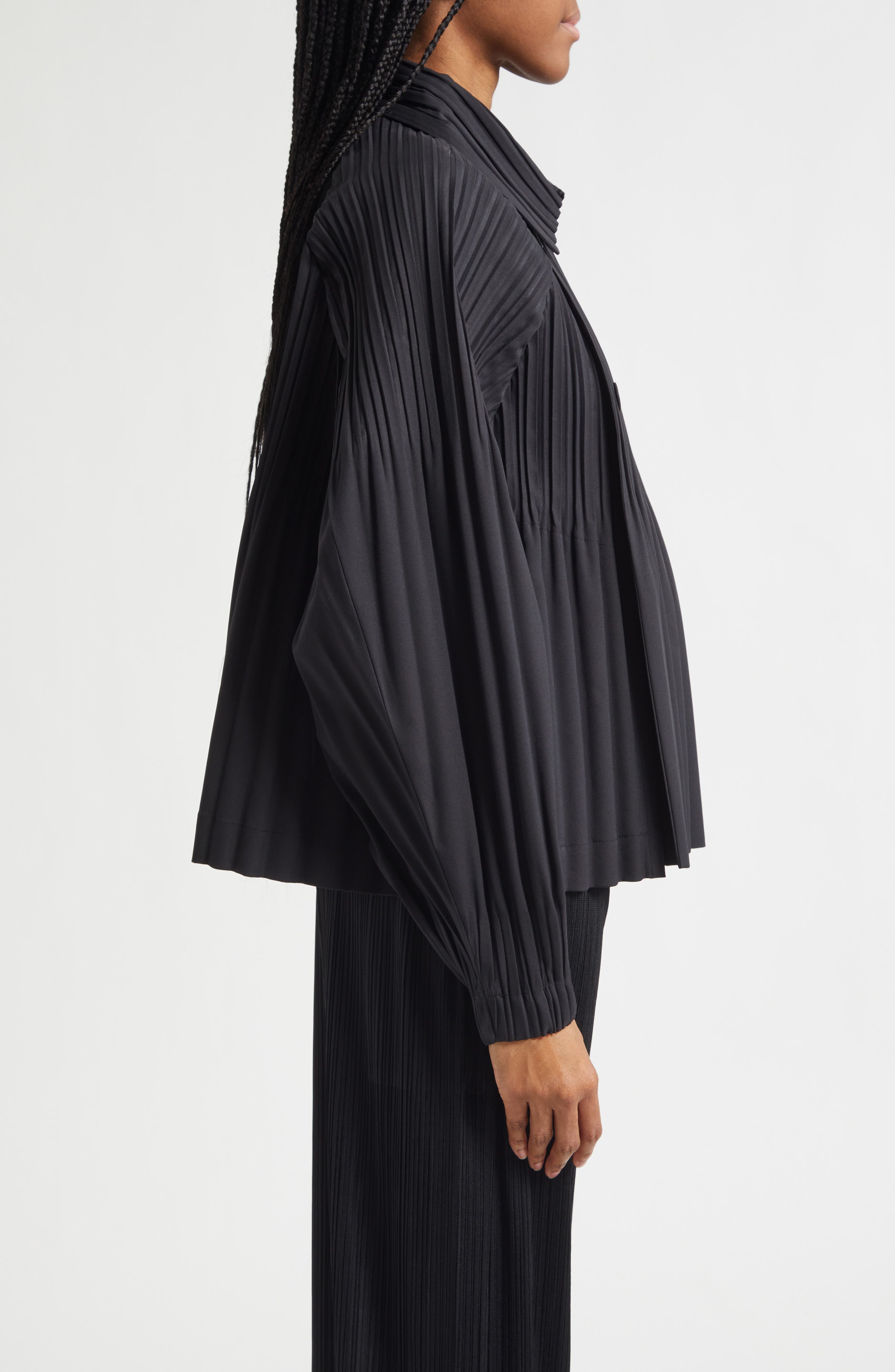 Pleats Please Issey Miyake Pleated Double Breasted Jacket (Women