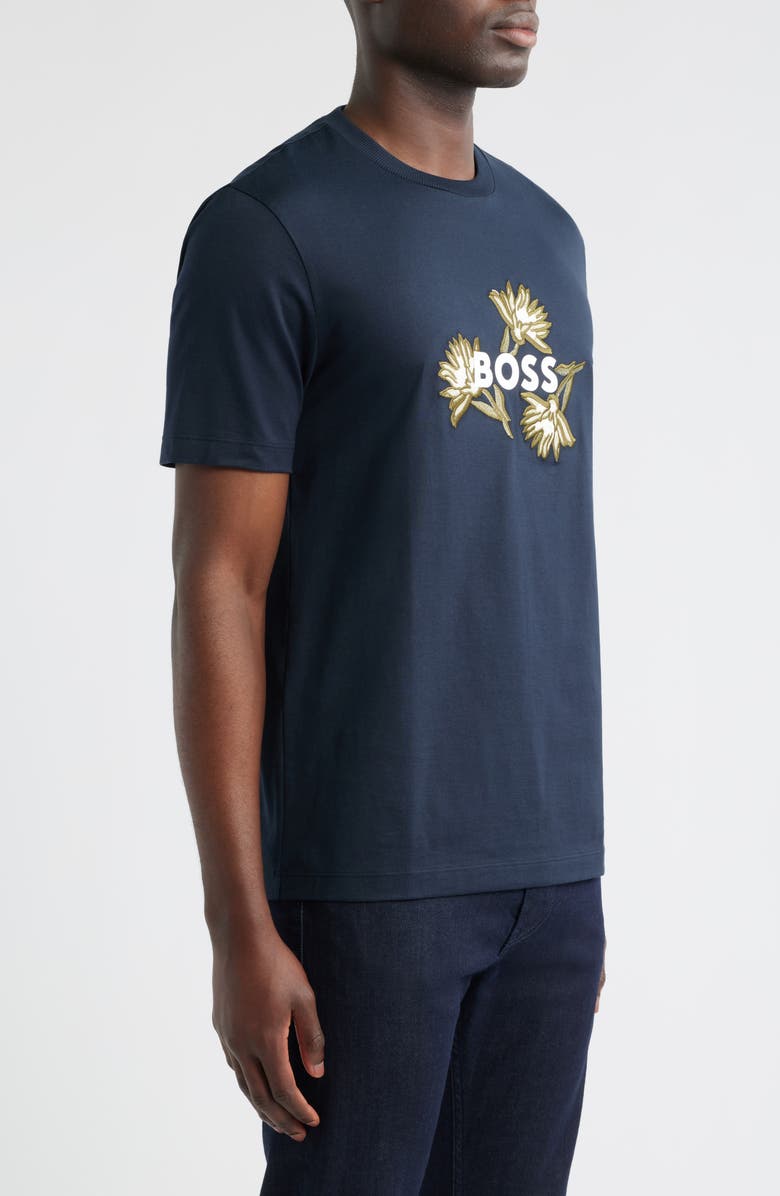 BOSS Thompson Floral Logo Cotton Graphic T-Shirt, Alternate, color, Dark Blue
