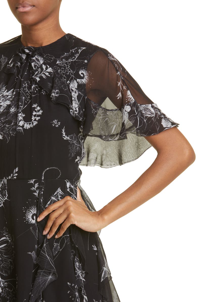 Jason Wu Collection Floral Cape Sleeve Silk Chiffon Dress, Alternate, color, 
