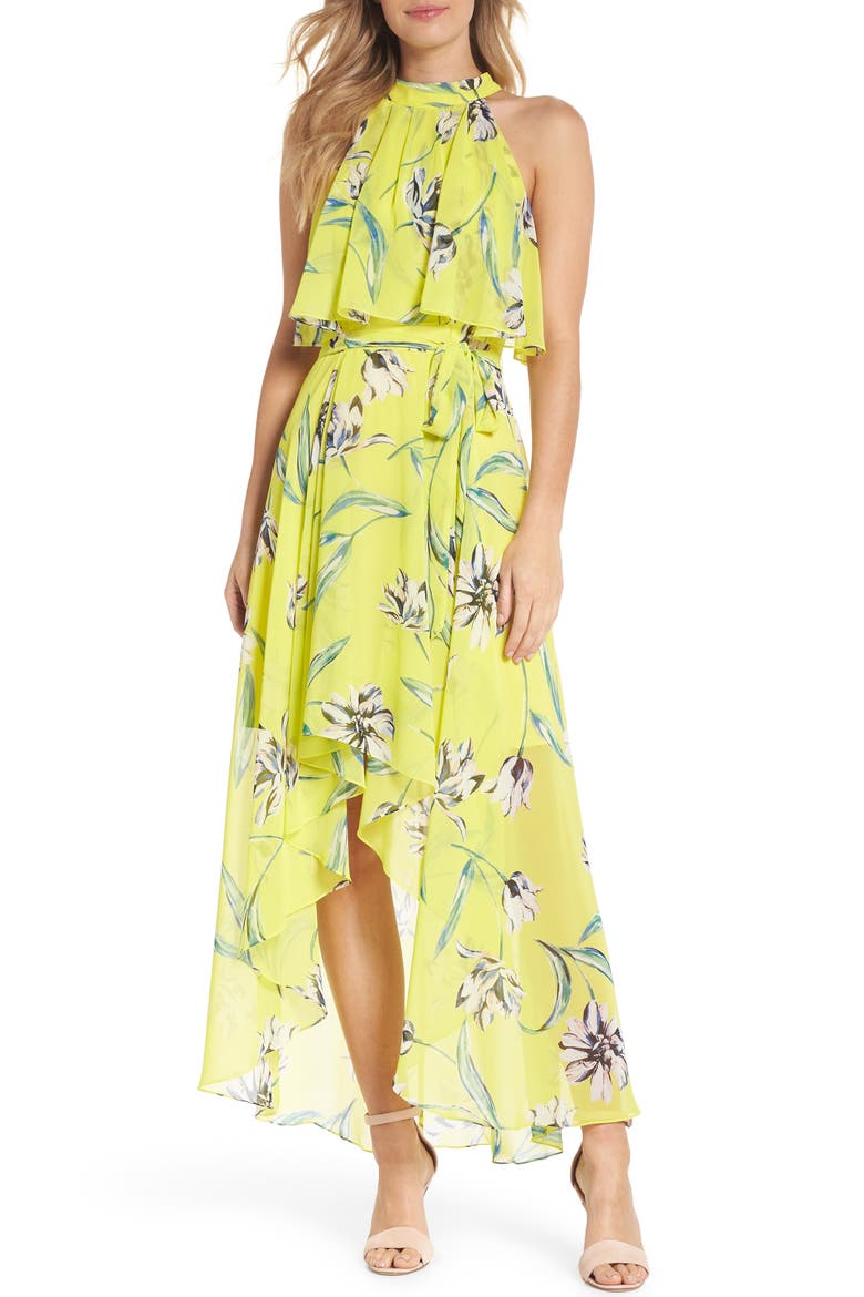 Halter Neck Chiffon Maxi Dress, Main, color, YELLOW