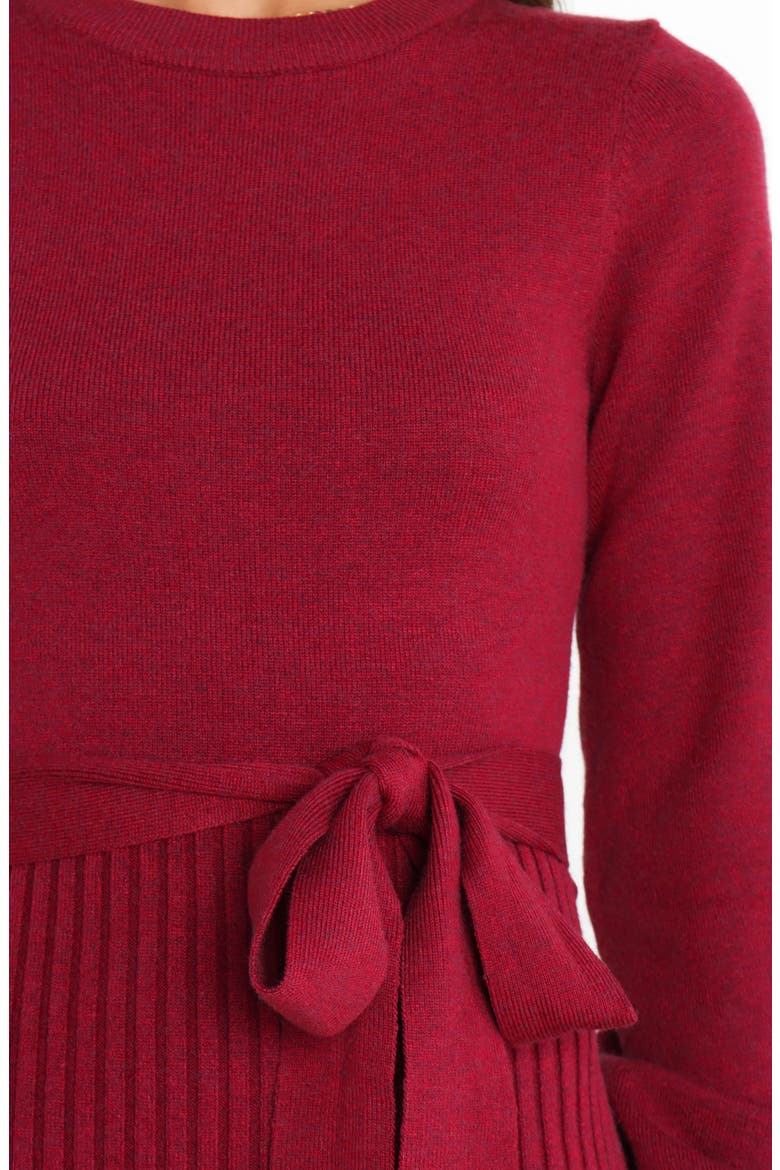 Helena Belted Long Sleeve Sweater Dress, Alternate, color, WINE