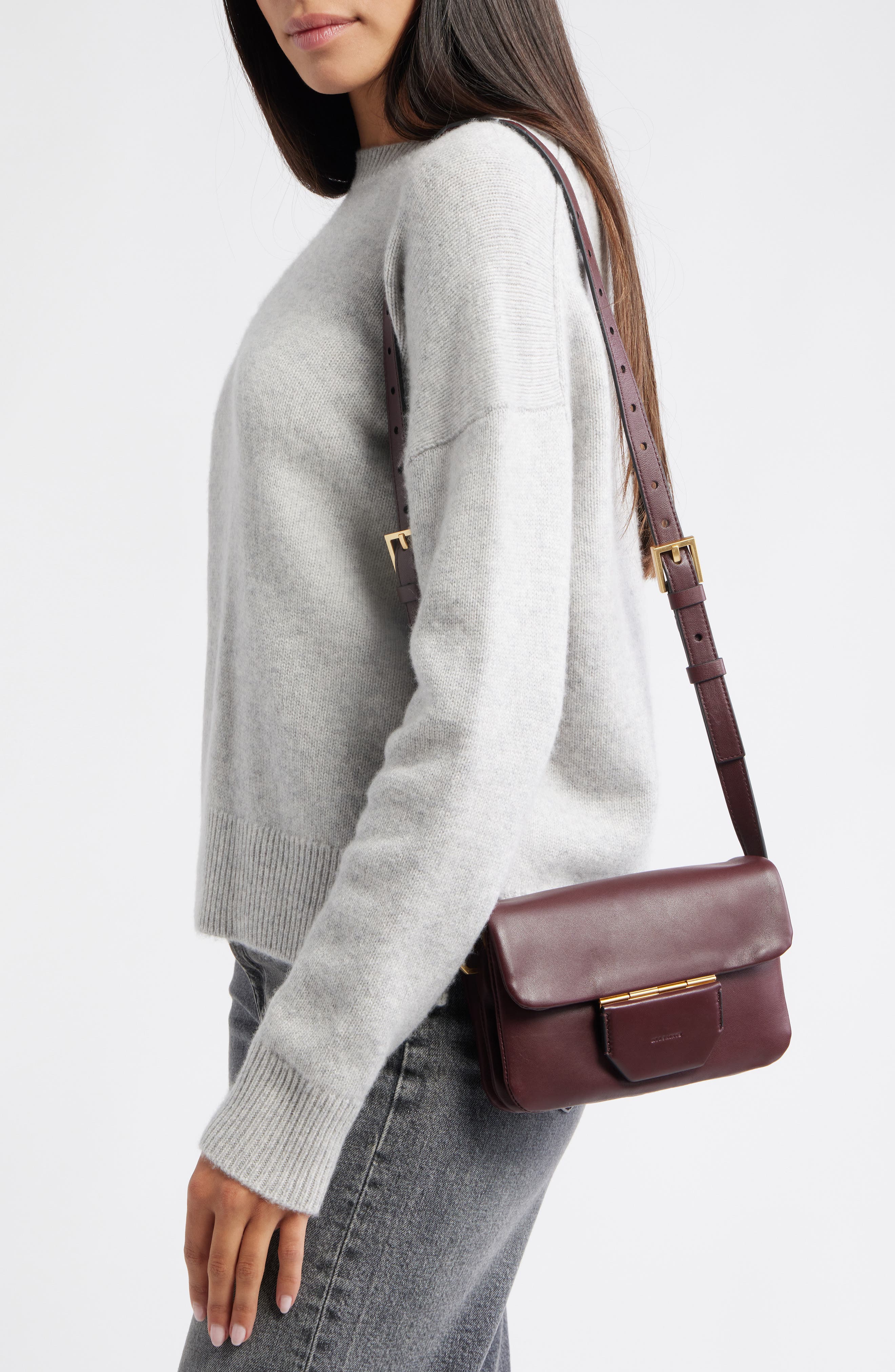 AllSaints Jupiter Leather Crossbody Bag, Alternate, color, Dark Red