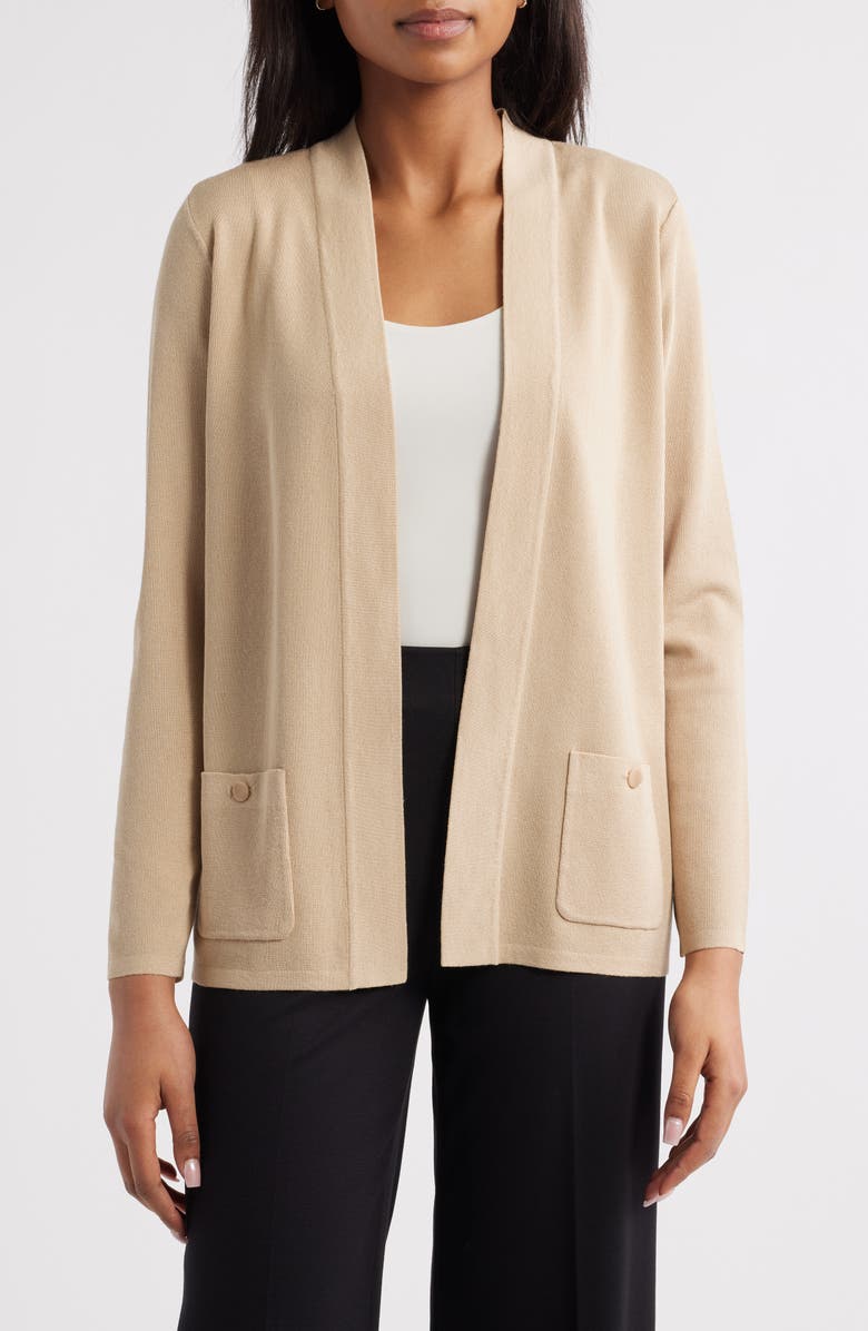 Anne Klein Malibu Open Front Cardigan, Main, color, Latte