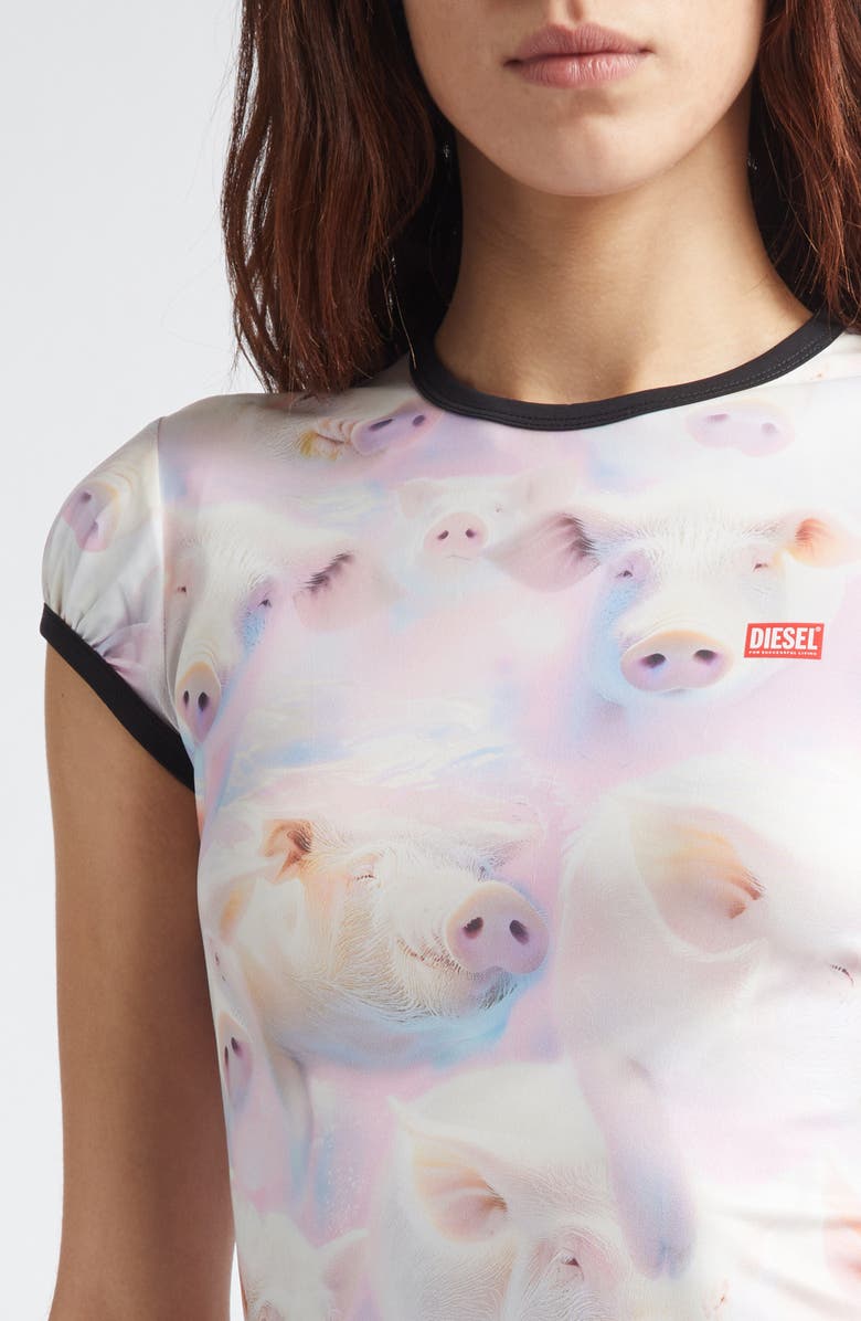 DIESEL<sup>®</sup> T-Unkyp Pig Print Ringer T-Shirt, Alternate, color, Pink