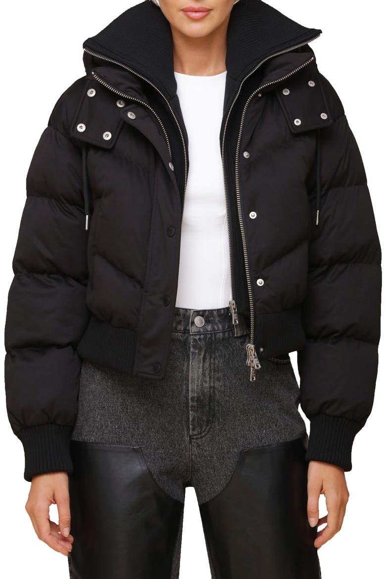 Thermalpuff™ Crop Puffer Jacket with Rib Bib, Main, color, BLACK