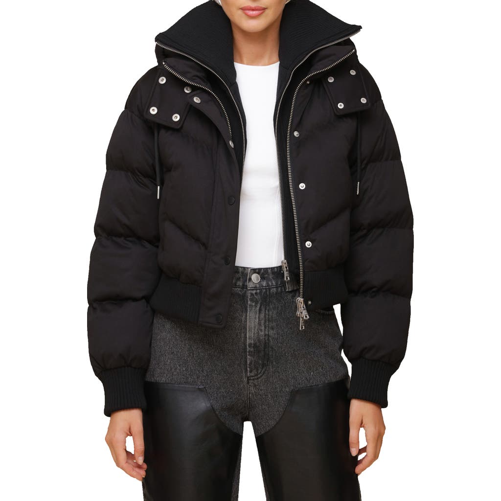 Avec Les Filles Thermalpuff™ Crop Puffer Jacket With Rib Bib In Black