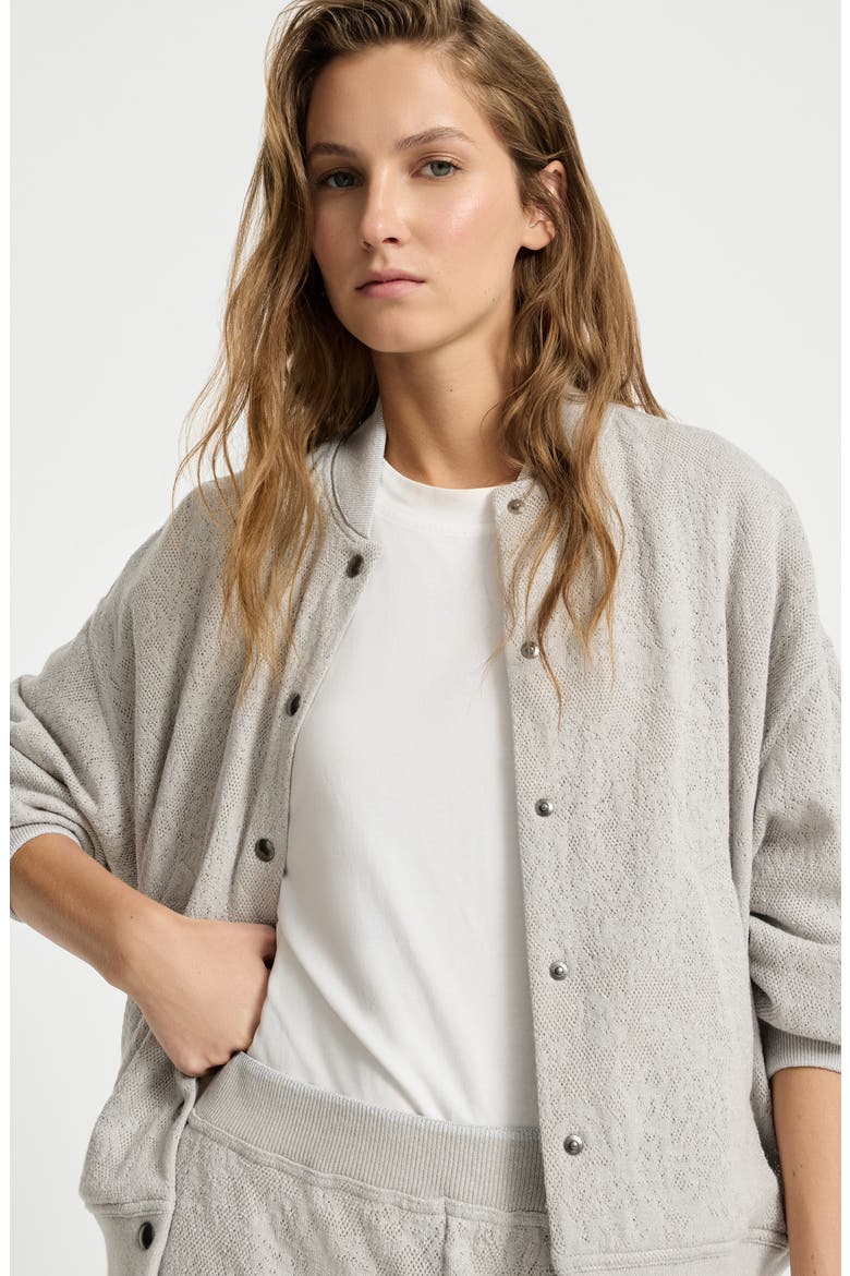 Lace flowers jersey sweatshirt in sparkling virgin wool and cashmere with monili, Alternate, color, Light Grey