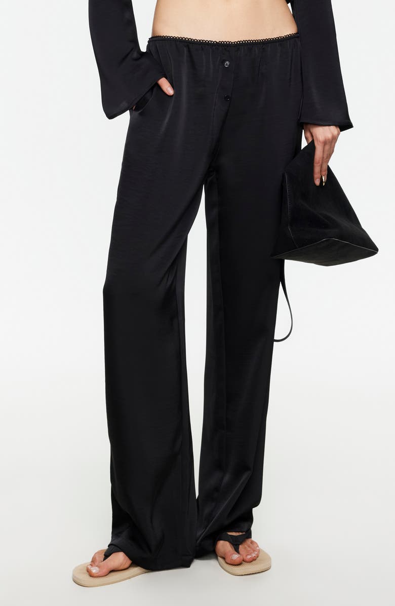 LIONESS In Bloom Wide Leg Satin Pants, Main, color, Noir