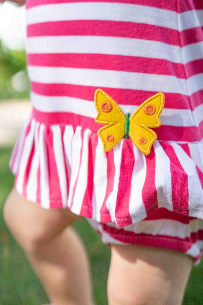 Stripe Knit Romper With Flower, Alternate, color, Fuchsia/White