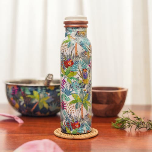 Mela Artisans Rainforest Bloom Copper Water Bottle In Multi