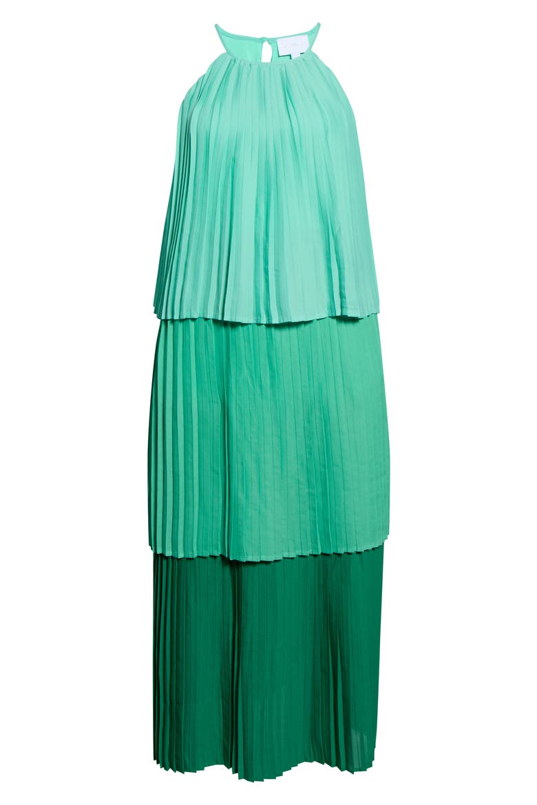 Sealy Pleated Sleeveless Tiered Maxi Dress, Alternate, color, GREEN-MULTI