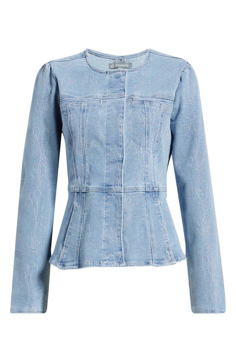 Wit & Wisdom Embroidered Peplum Denim Jacket, Alternate, color, Light Blue