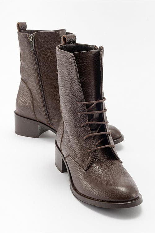 Forever & Always Shoes Lana Leather Block Heel Boot In Brown