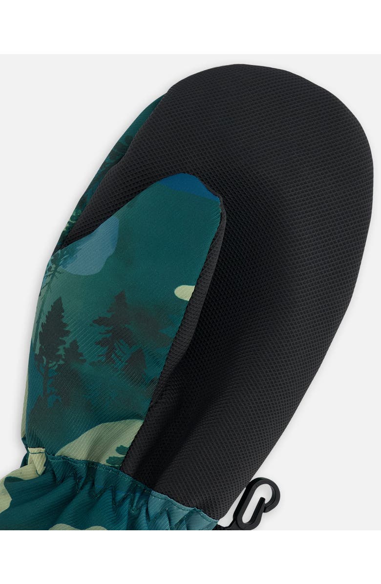 Deux par Deux Little Boy's Printed Mid-Season Mittens Forest Green With Black Pines, Alternate, color,