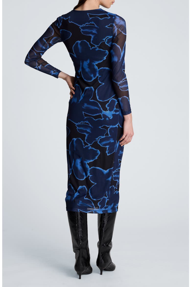 Knot Front Mesh Midi Dress, Alternate, color, BLACK MULTI