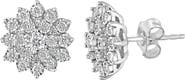 EFFY Sterling Silver Diamond Flower Cluster Stud Earrings