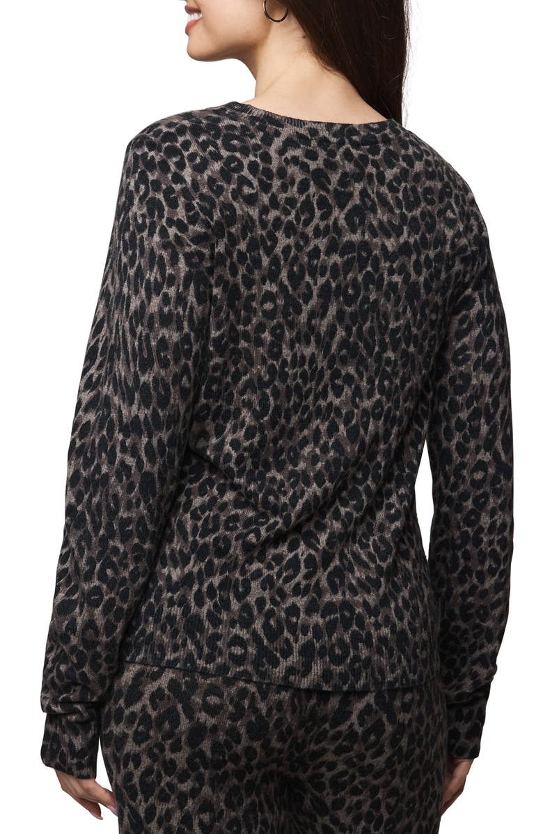 Splendid Leopard Print Crewneck Sweater, Alternate, color, Brown Leopard Print