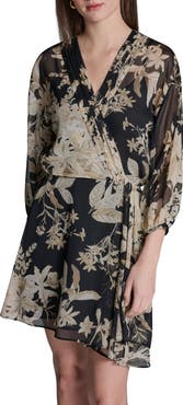 BCBG Floral Smocked Chiffon Minidress