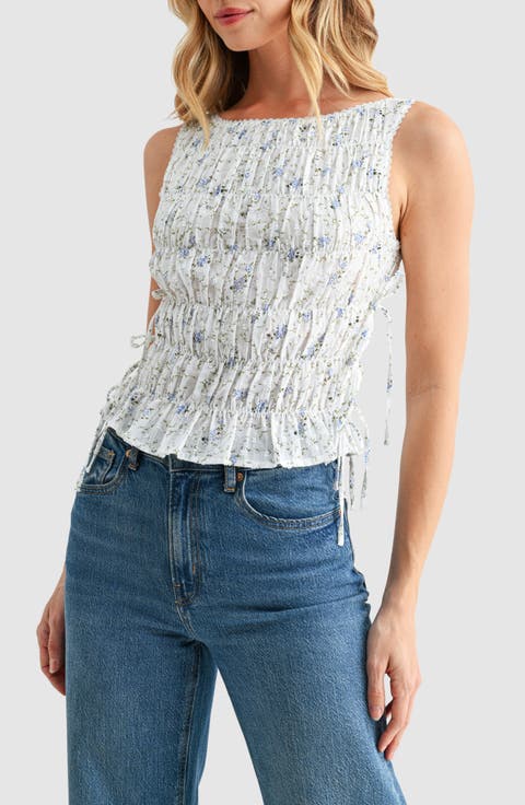 Floral Smocked Side Tie Cotton Tank