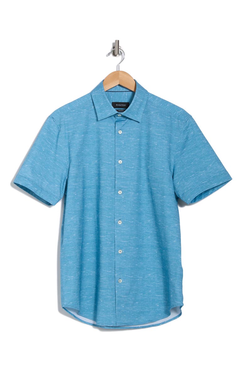 Miles OoohCotton® Solid Short Sleeve Button-Up Shirt, Alternate, color, PEACOCK