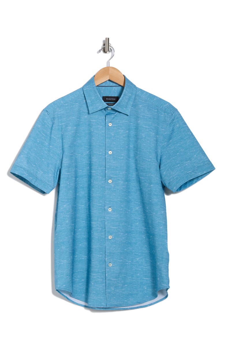 Bugatchi Miles OoohCotton<sup>®</sup> Solid Short Sleeve Button-Up Shirt, Alternate, color,