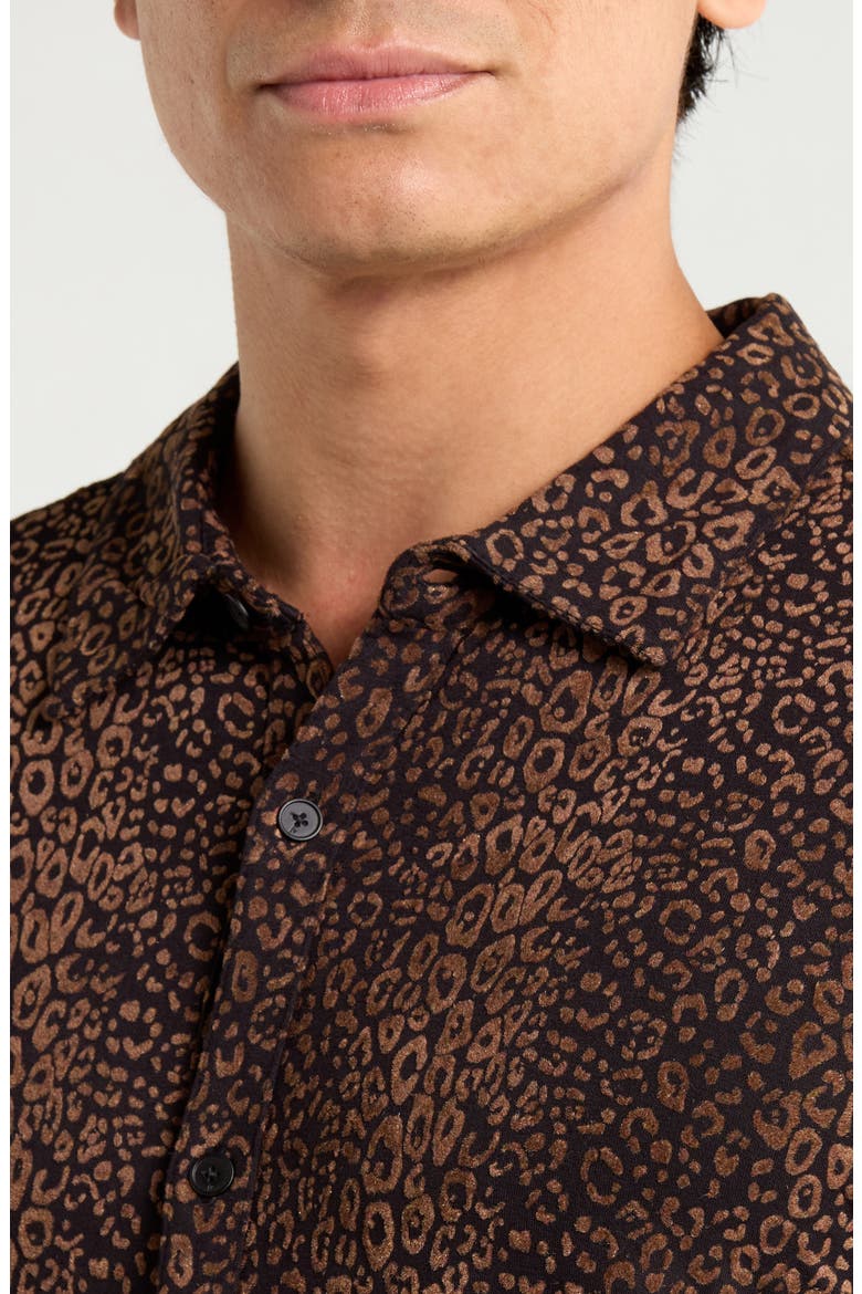 Finchley Leopard Flock Button-Up Shirt, Alternate, color, WOOD BROWN