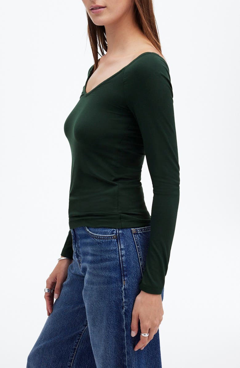 Madewell V-Neck Long Sleeve Jersey Top, Alternate, color, Luxury Forest