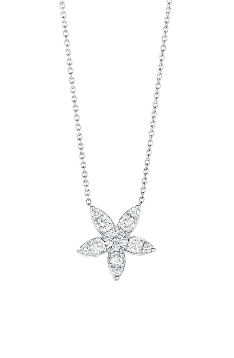 Kwiat Diamond Sunburst Flower Pendant Necklace, Main, color, White Gold