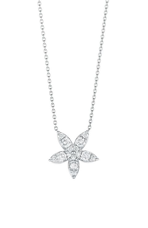 Diamond Sunburst Flower Pendant Necklace